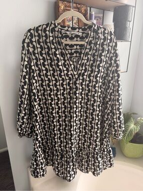 Zara Black & White Abstract Print Drop-Waist Mini Dress Size XS